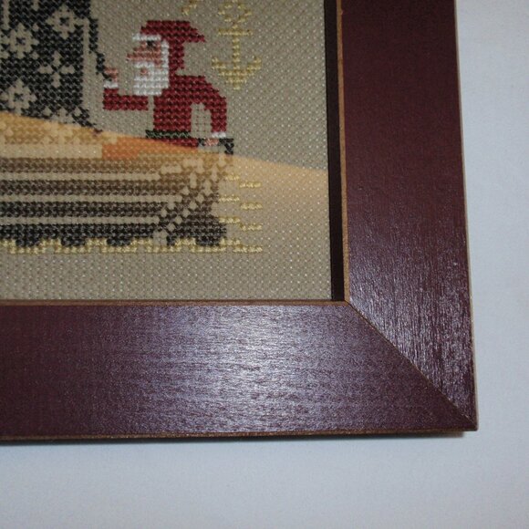 Sailing Santa Prairie Schooler Cross Stitch Completed Framed Wall Art Gift Rusti - Picture 8 of 11